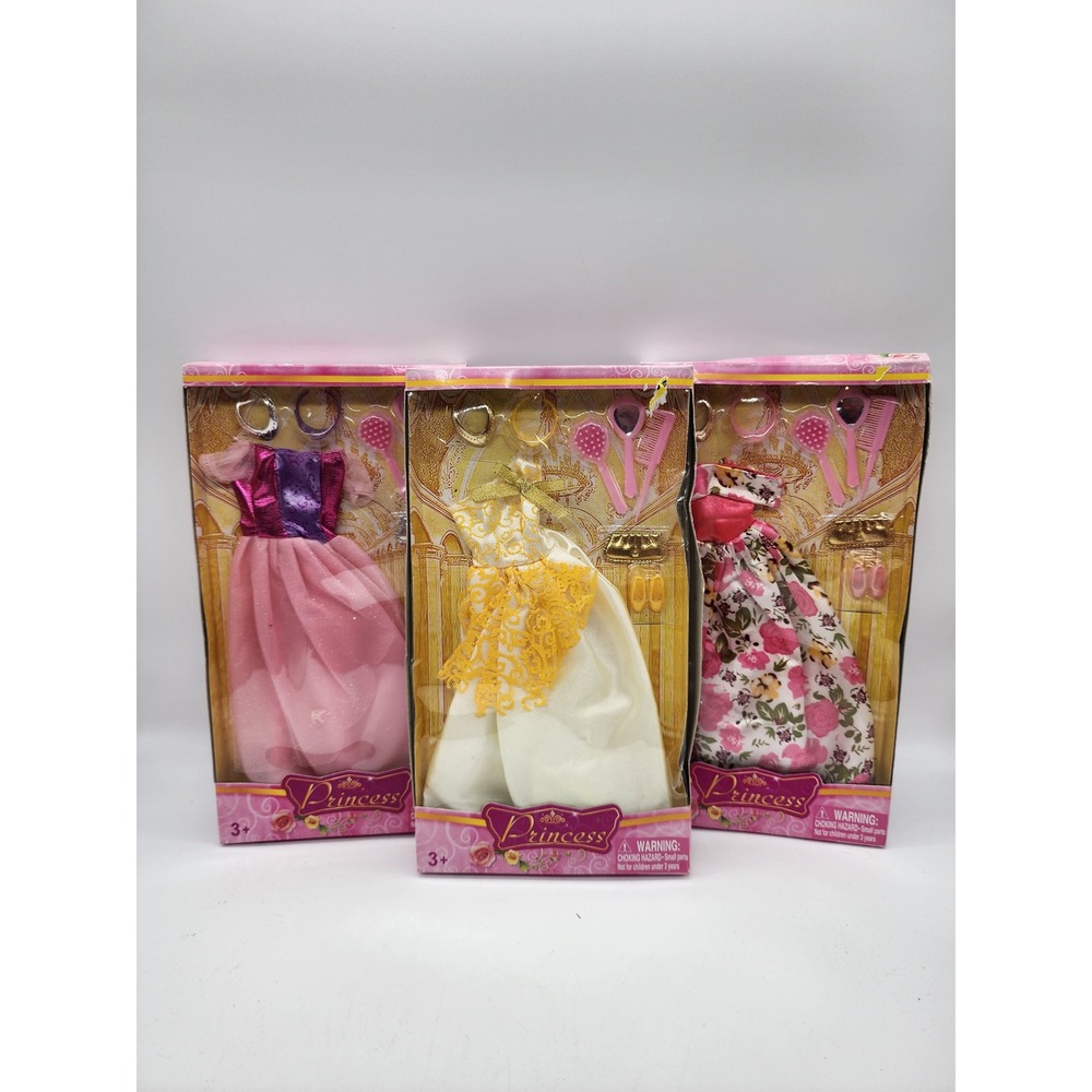 Vintage Princess Doll Clothes Outfits Accessories Lot of 3 Gowns New Old Stock